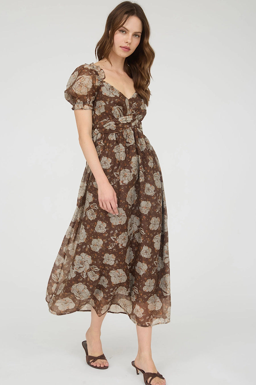 Down to Earth Floral Sweetheart Midi Dress