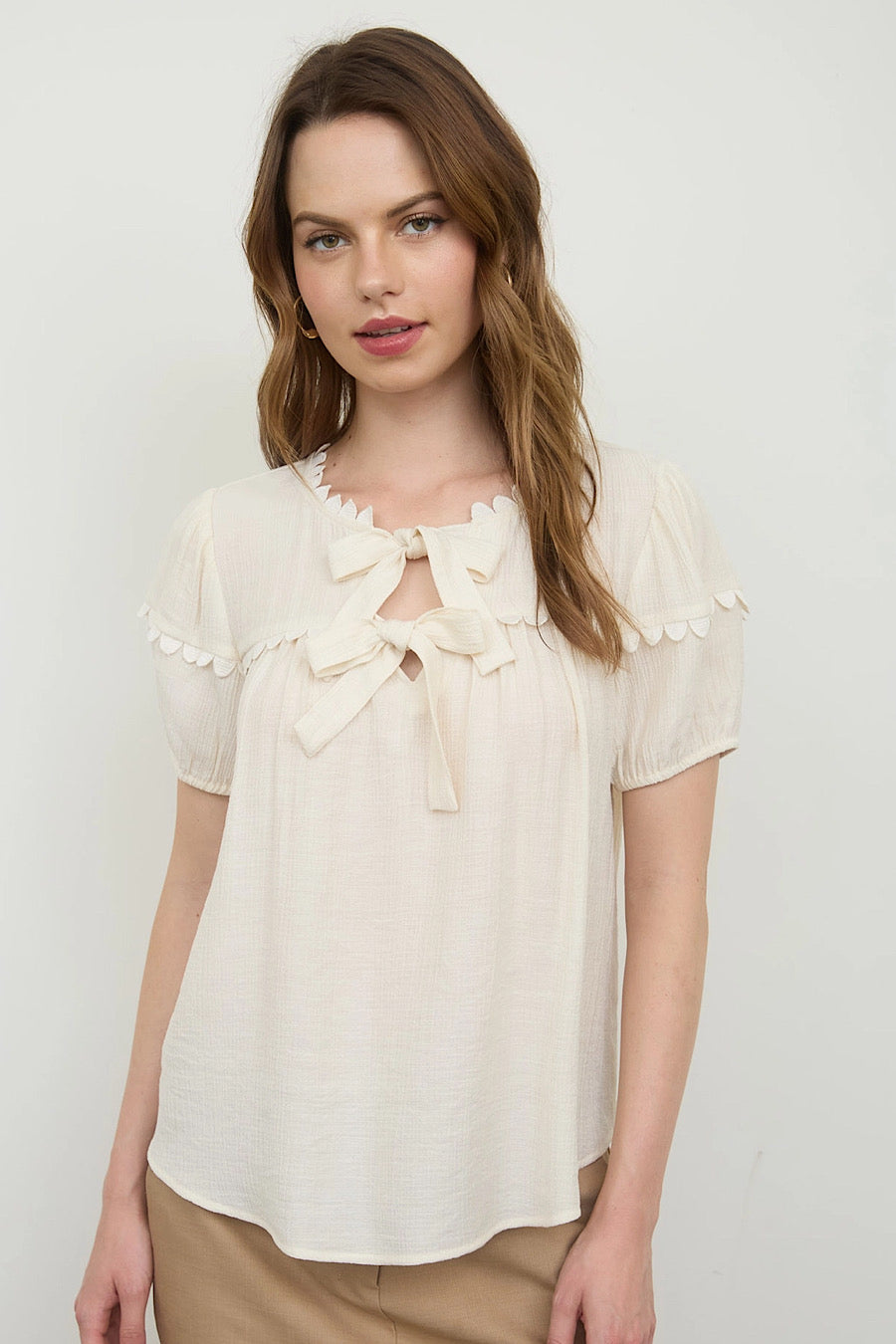 Opening Act Front Tie Blouse Ivory
