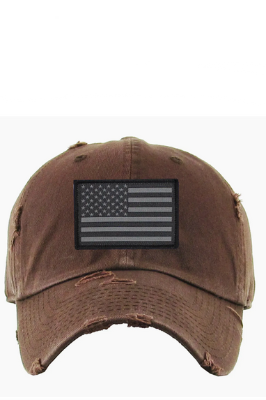 American Flag Patch Hat in Brown