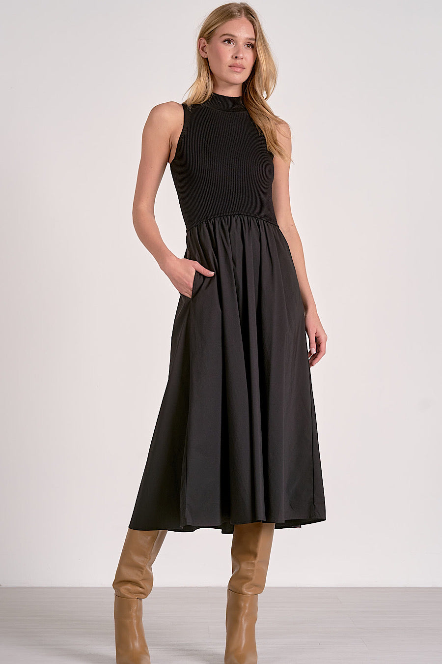 Steady Ground Mixed Media Midi Dress