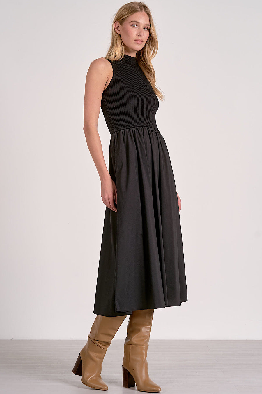Steady Ground Mixed Media Midi Dress