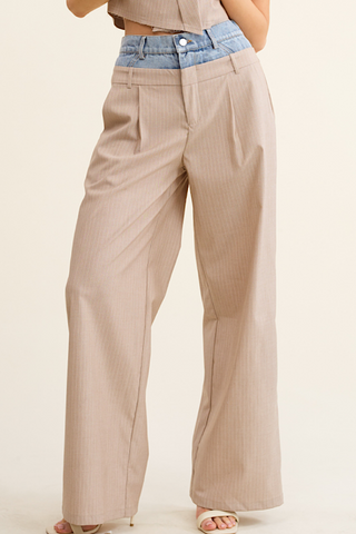 Billie Denim Contrast Trousers Khaki