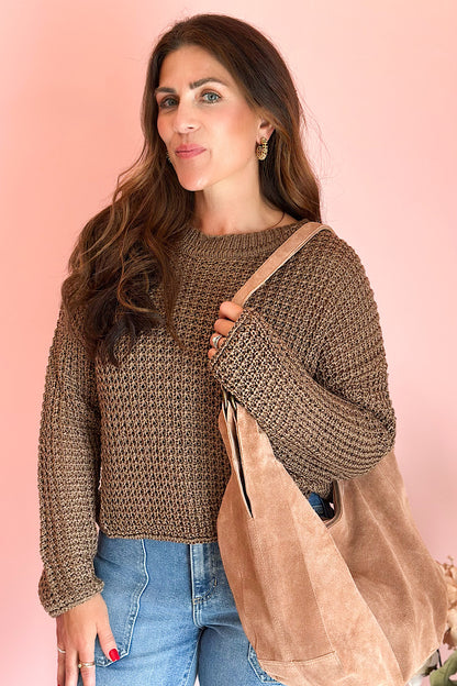Maui Crochet Knitted Long Sleeve Top in Mocha