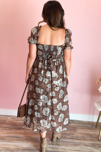Down to Earth Floral Sweetheart Midi Dress