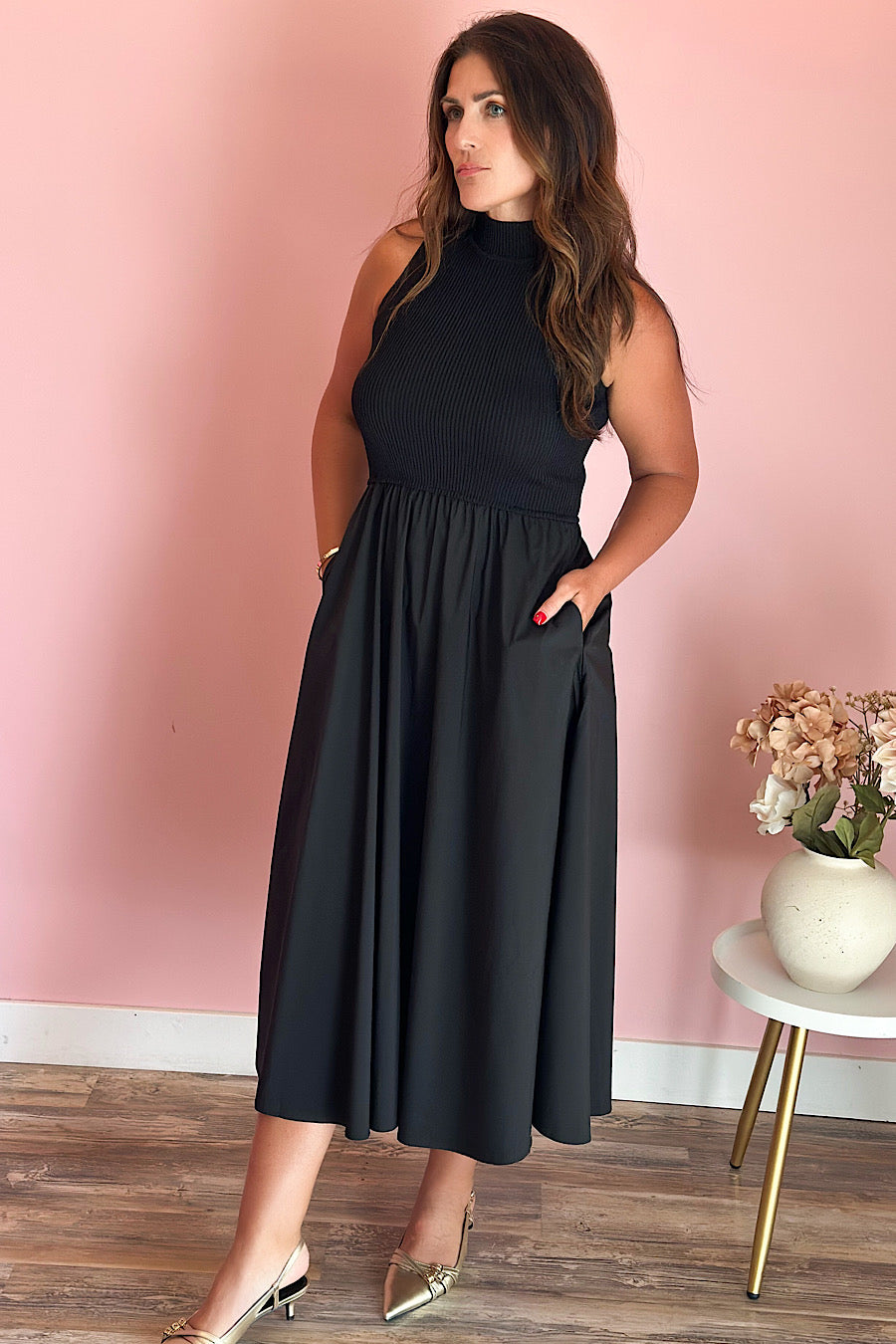Steady Ground Mixed Media Midi Dress