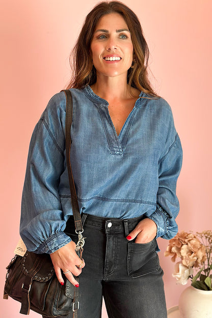 Unwind Denim Chambray Henley Top