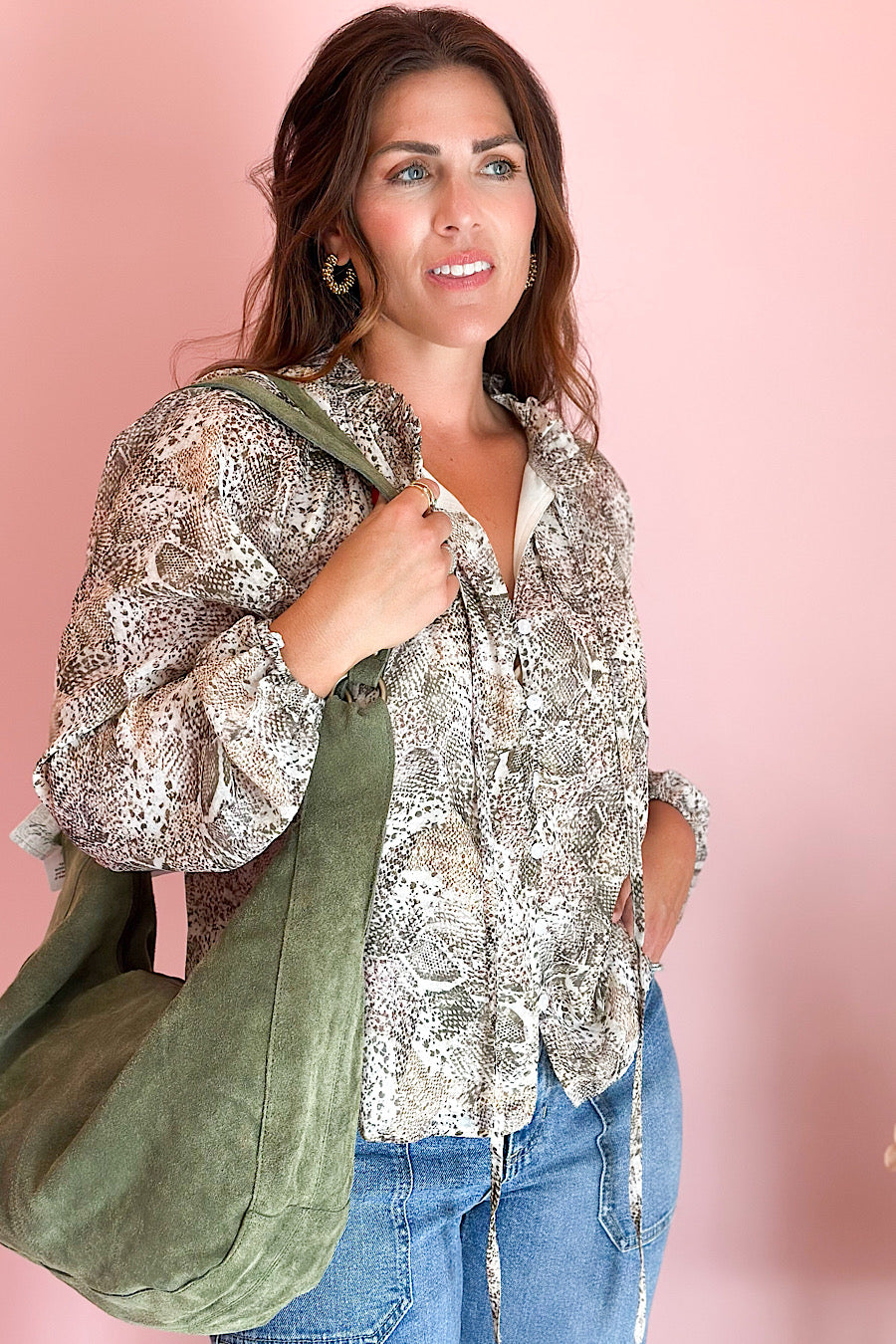 Everglades Snake Print Boho Chiffon Blouse