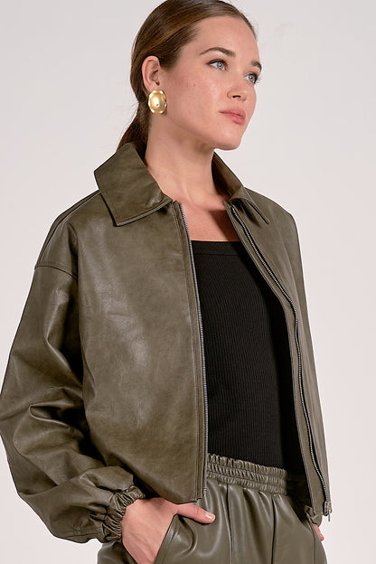 My Favorite Leather Bomber Jacket Olive