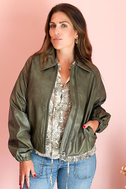 My Favorite Leather Bomber Jacket Olive