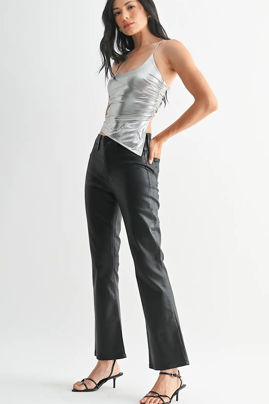 Rebel Ready Coated Slim Bootcut Jeans Black