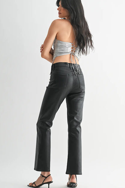 Rebel Ready Coated Slim Bootcut Jeans Black