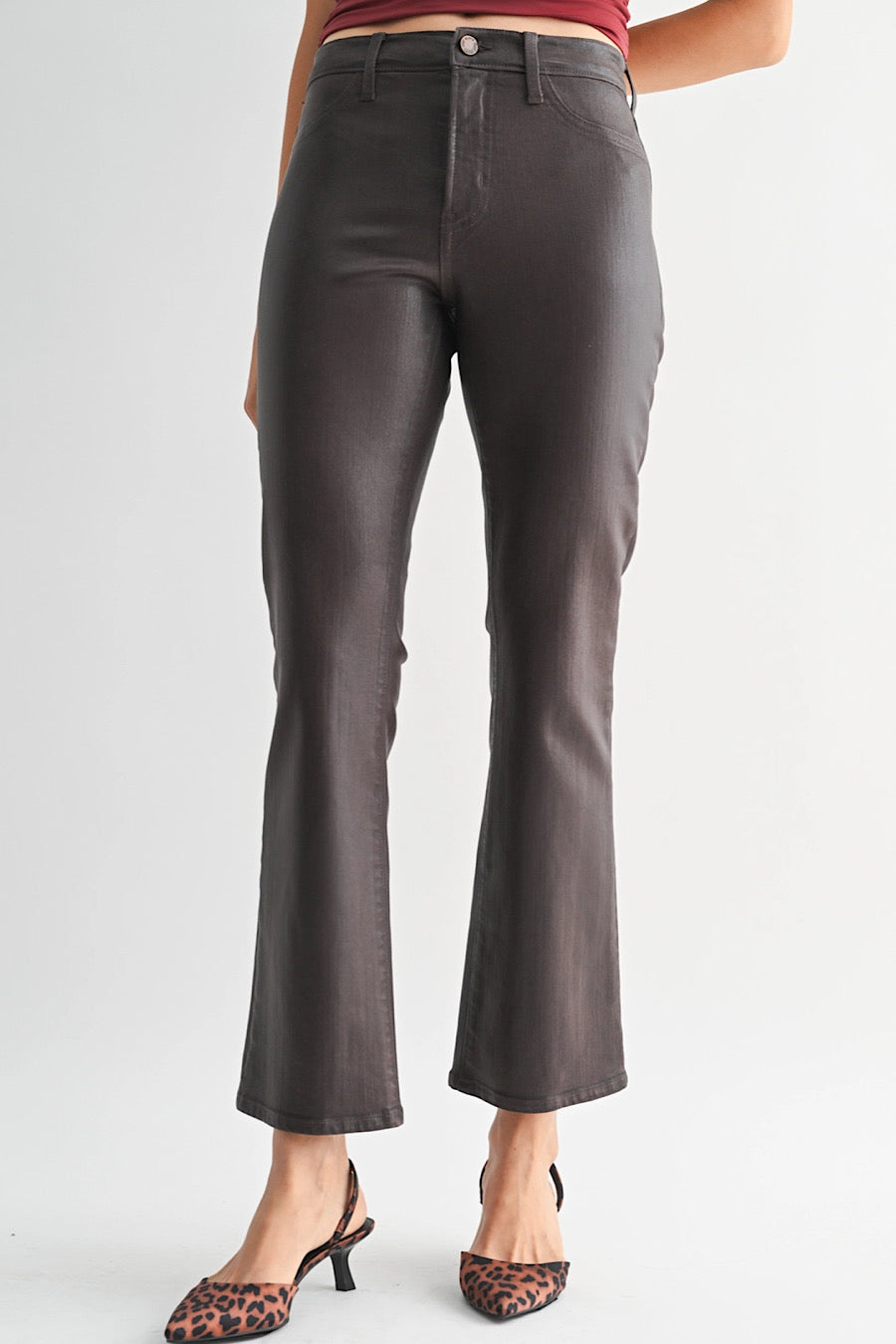 Rebel Ready Coated Slim Bootcut Jeans Expresso