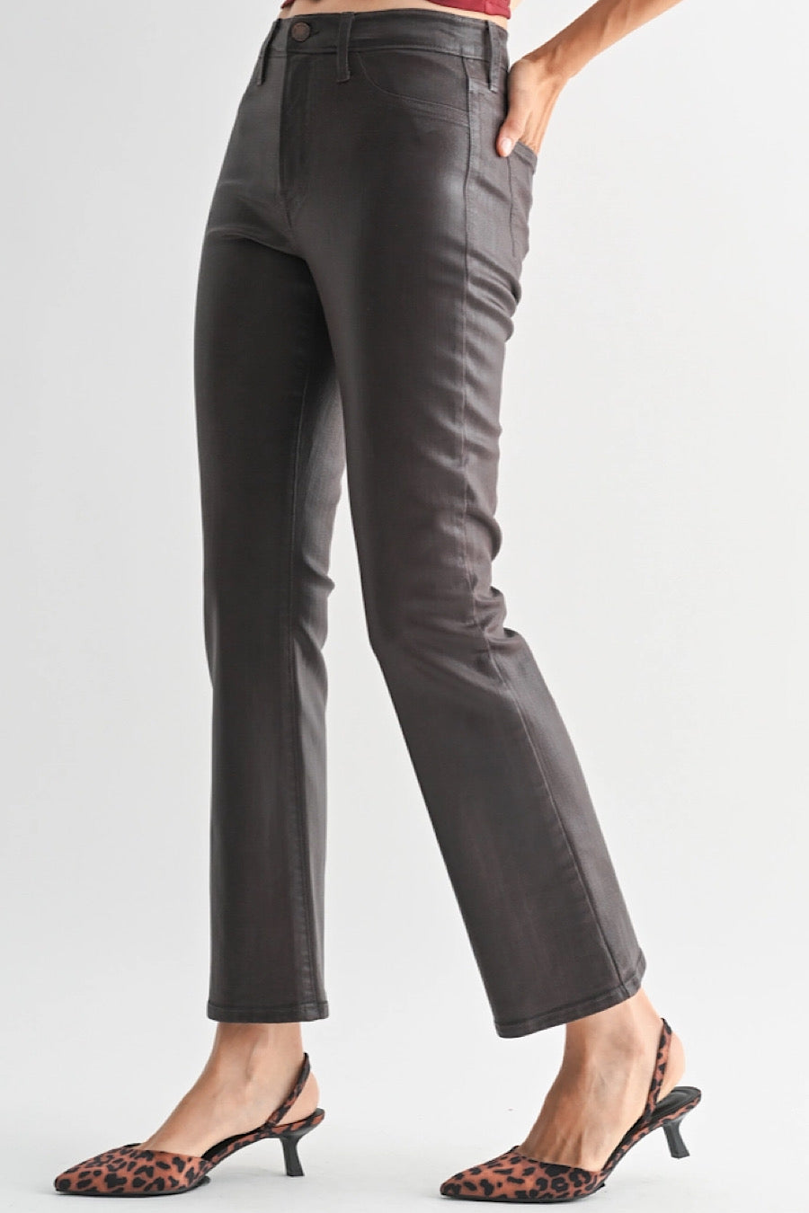 Rebel Ready Coated Slim Bootcut Jeans Expresso