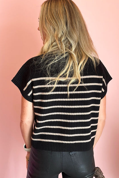 Ryanne Striped Mock Neck Sweater Black