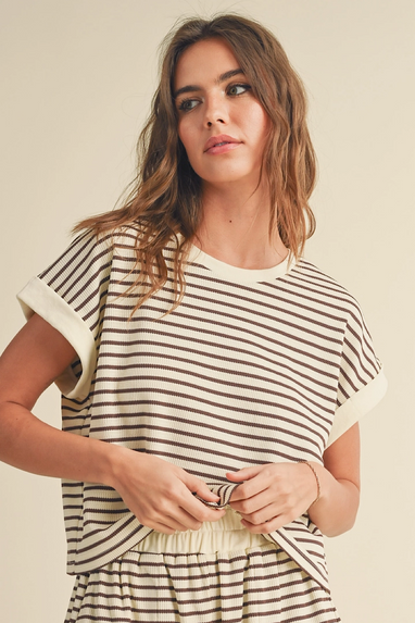 Toffee Striped Textured Knit Top