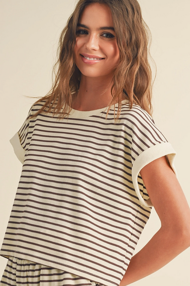 Toffee Striped Textured Knit Top