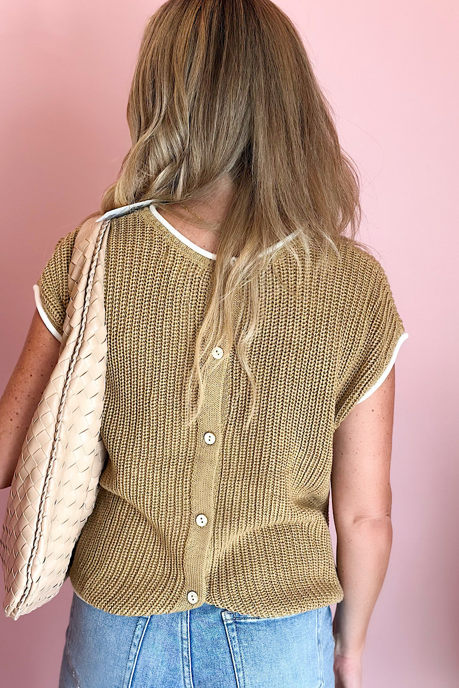 Serenade Buttoned 2-Way Trim Knit Tan