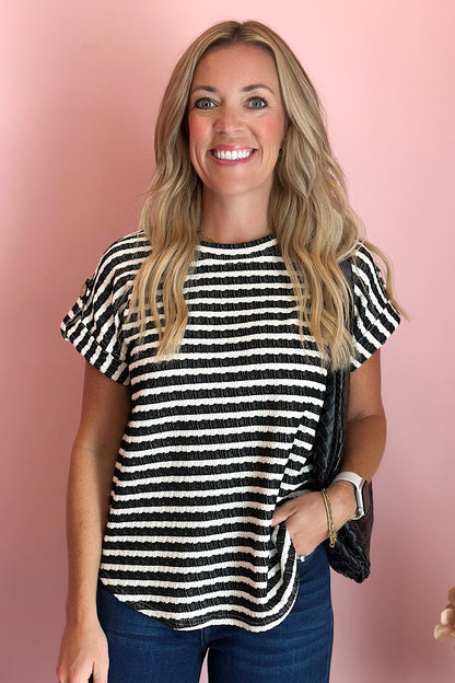 Between the Lines Textured Tab Sleeve Top