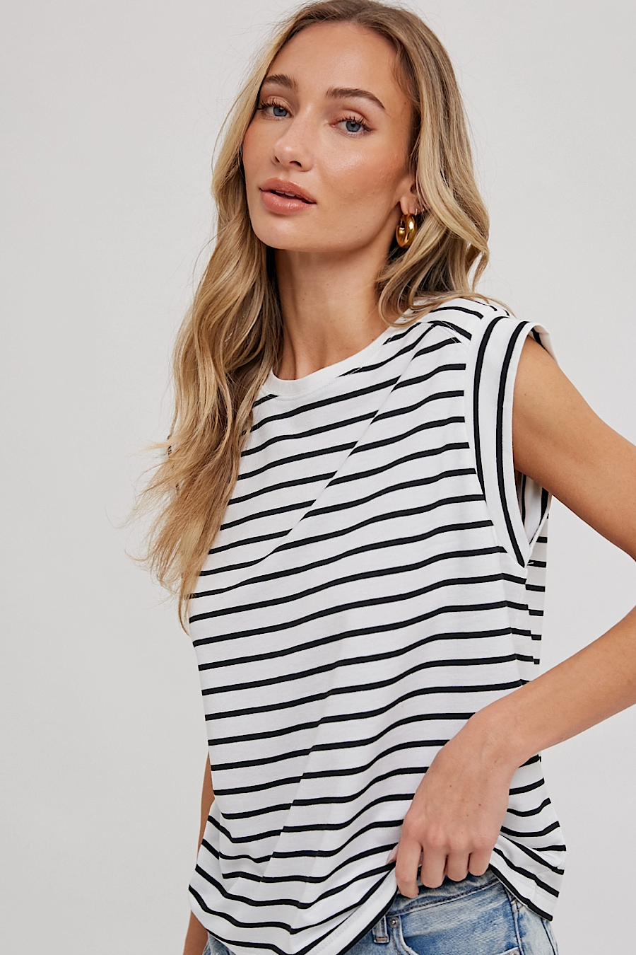 Monrow Striped Muscle Tee Top in White