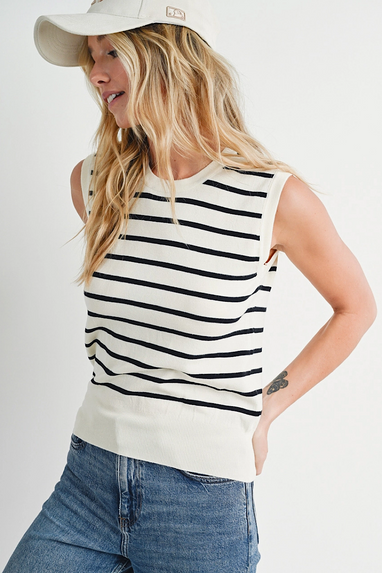 Carlene Knit Top in Black Stripe