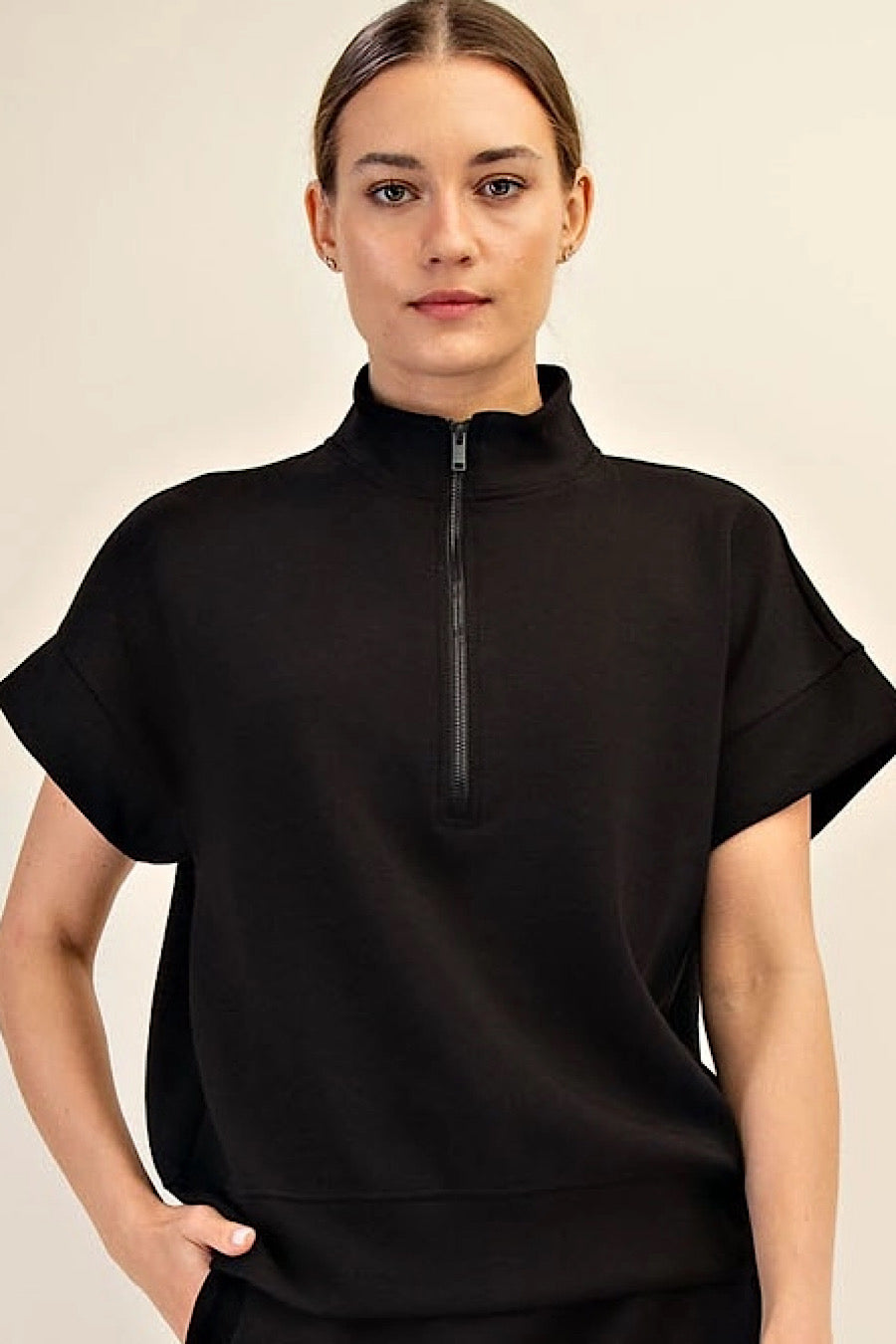 Midnight Walks Quarter Zip Scuba Top Black