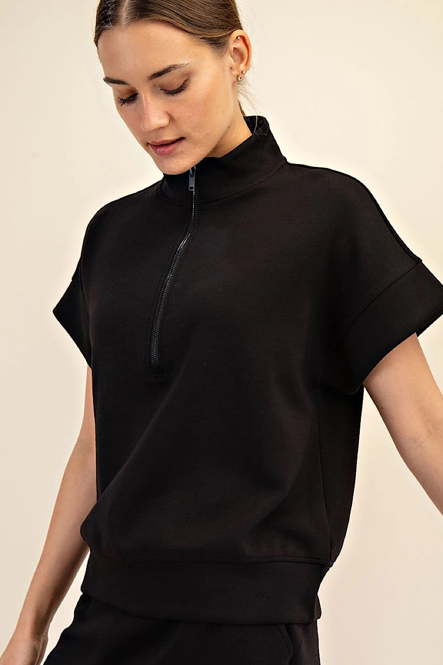 Midnight Walks Quarter Zip Scuba Top Black