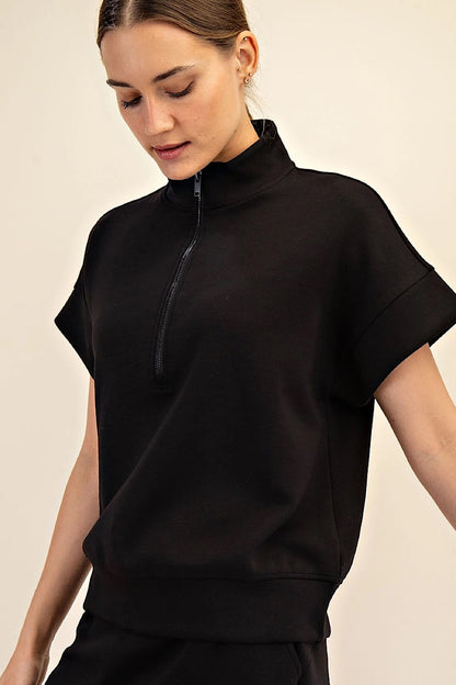 Midnight Walks Quarter Zip Scuba Top Black
