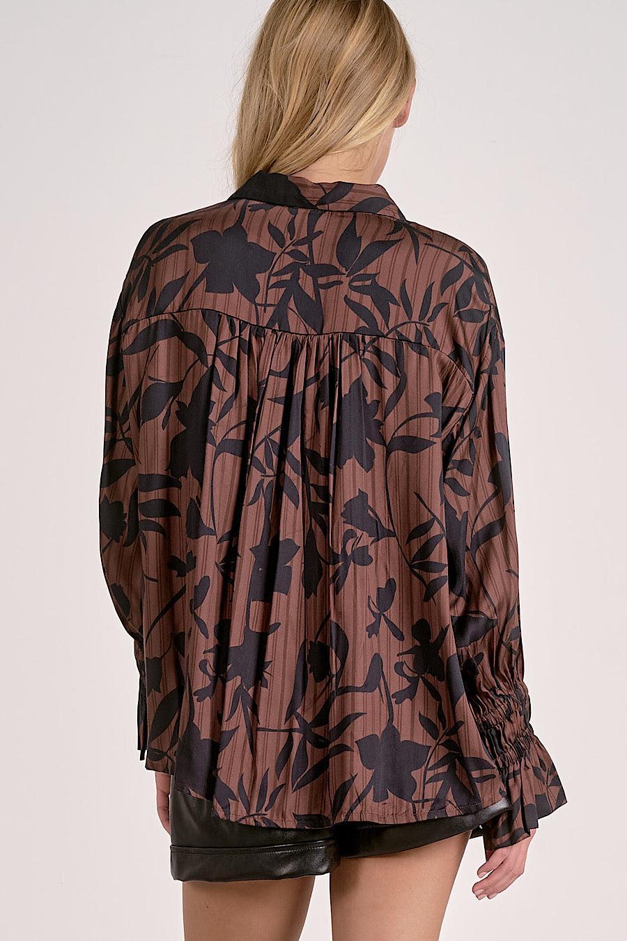 Brown Foliage Printed Flair Blouse