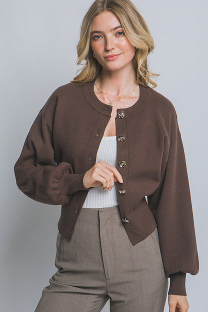 Class it Up Button Down Cardigan Expresso