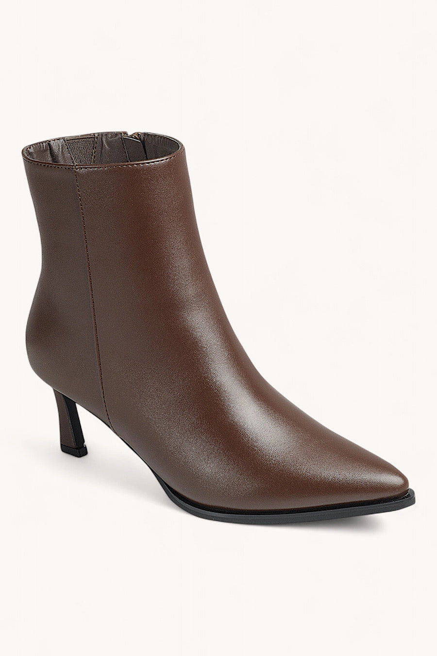Cabernet Kitten Heel Pointed Toe Booties Brown