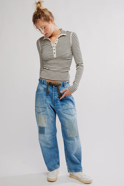 Free People Lake Stripe Henley Top in Tea