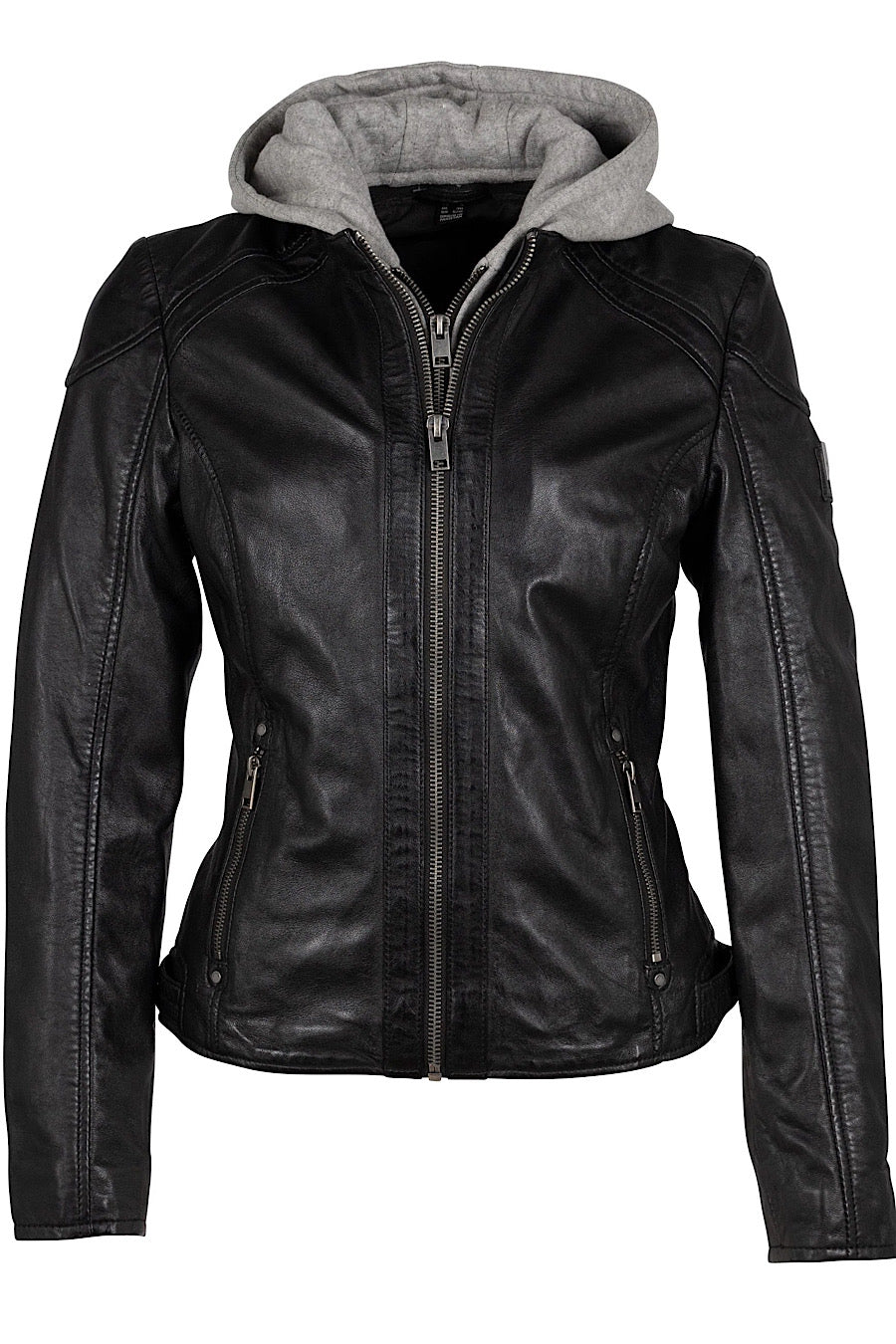 Allice Removable Hood Leather Jacket Black
