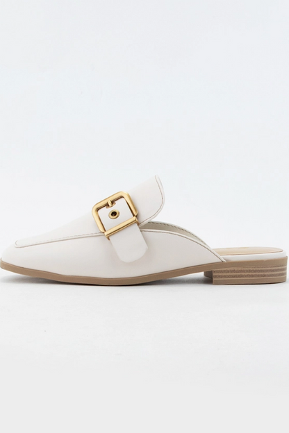 Chantal Buckled Slide Mule Flat Shoes Off White