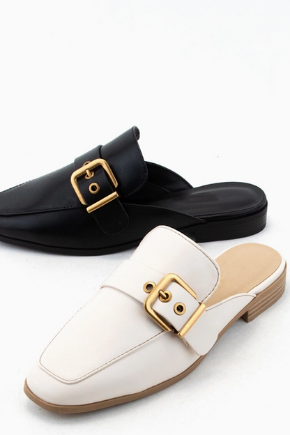 Chantal Buckled Slide Mule Flat Shoes Off White 6 Chantal Buckled Slide Mule Flat Shoes Off White 6