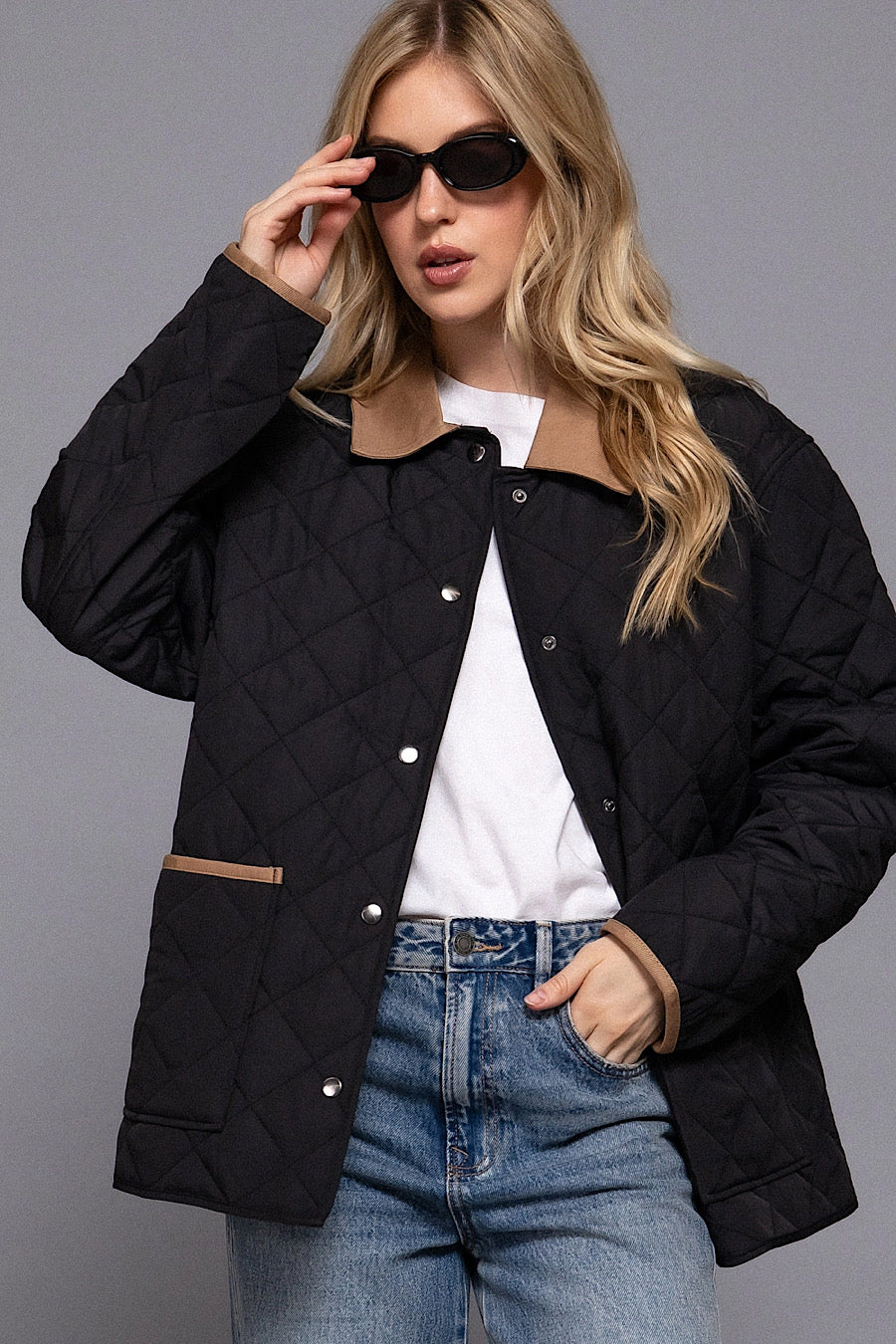 Stay Ready Quilted Barn Jacket Black &amp; Tan