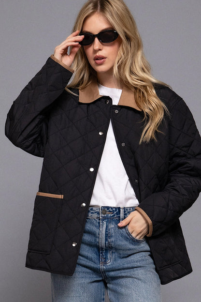 Stay Ready Quilted Barn Jacket Black &amp; Tan