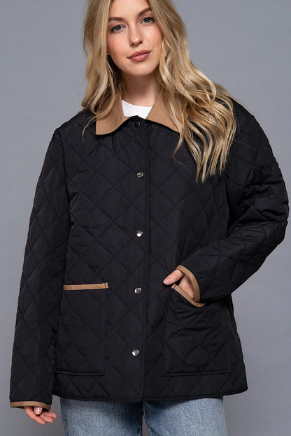 Stay Ready Quilted Barn Jacket Black &amp; Tan