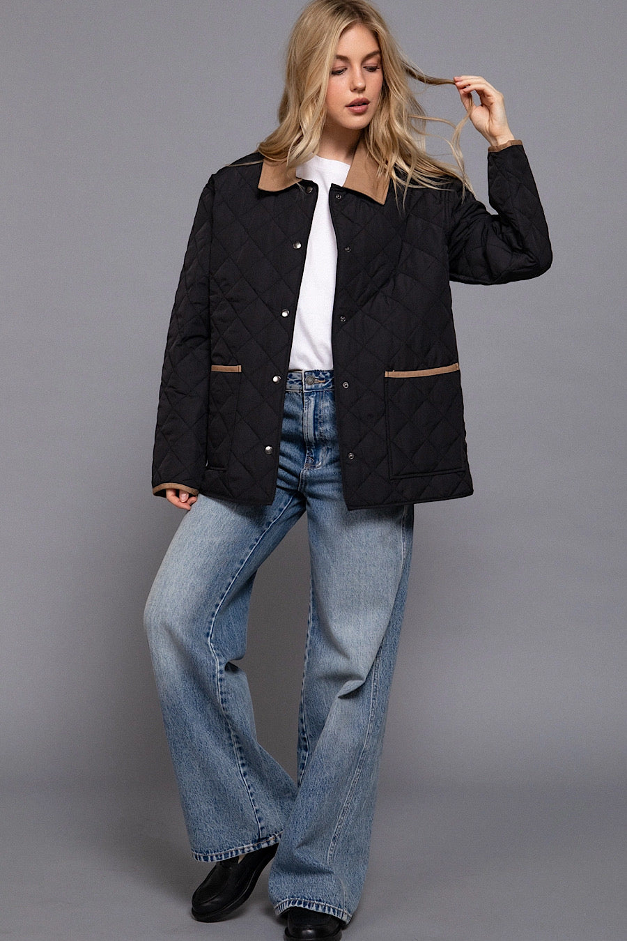 Stay Ready Quilted Barn Jacket Black &amp; Tan