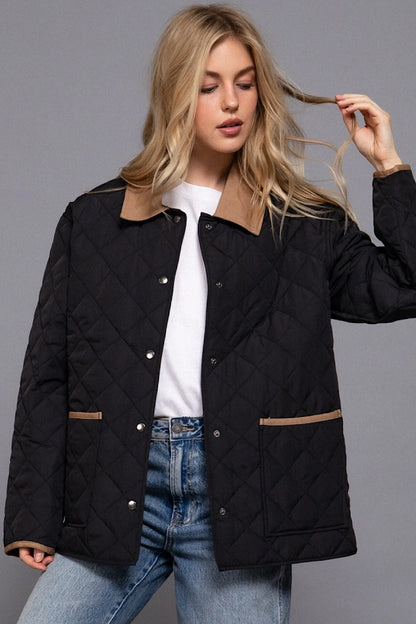 Stay Ready Quilted Barn Jacket Black &amp; Tan