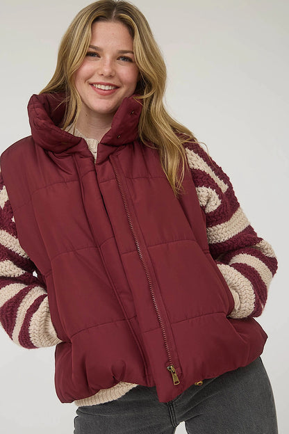 Campfire Zip Up Puffer Vest Wine