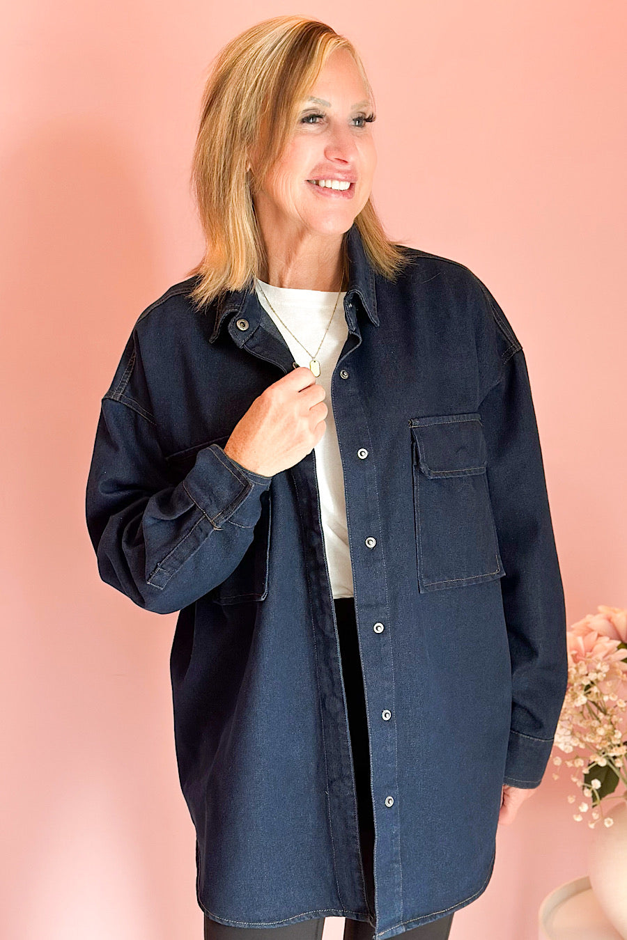 Reap What You Sow Denim Shirt Shacket in Ink