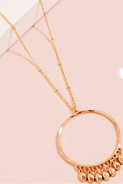 Long Fringe Circle Necklace Gold or Silver