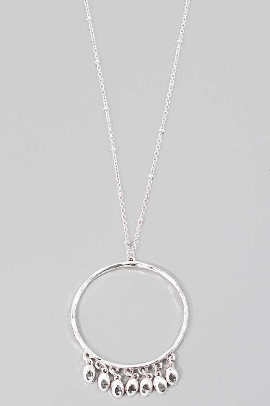 Long Fringe Circle Necklace Gold or Silver