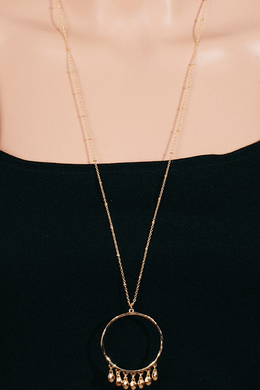 Long Fringe Circle Necklace Gold or Silver