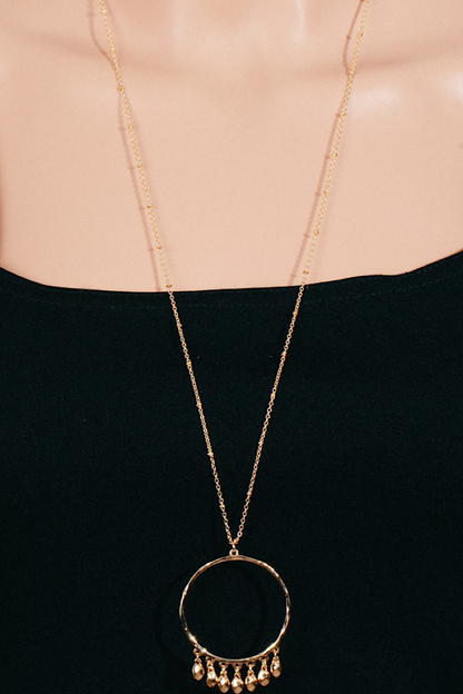 Long Fringe Circle Necklace Gold or Silver