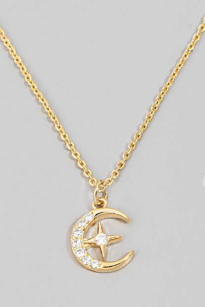 Moon &amp; Star Pendant Necklace Gold or Silver