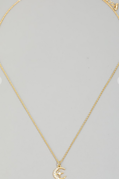 Moon &amp; Star Pendant Necklace Gold or Silver