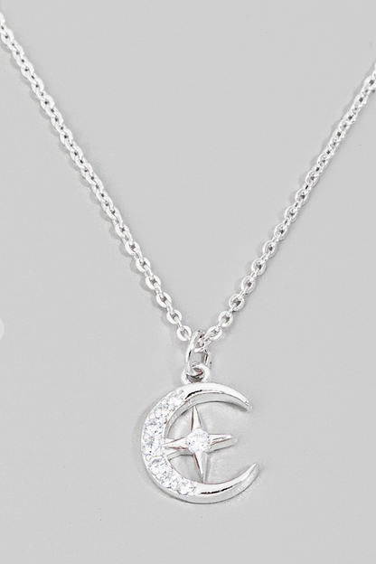 Moon &amp; Star Pendant Necklace Gold or Silver