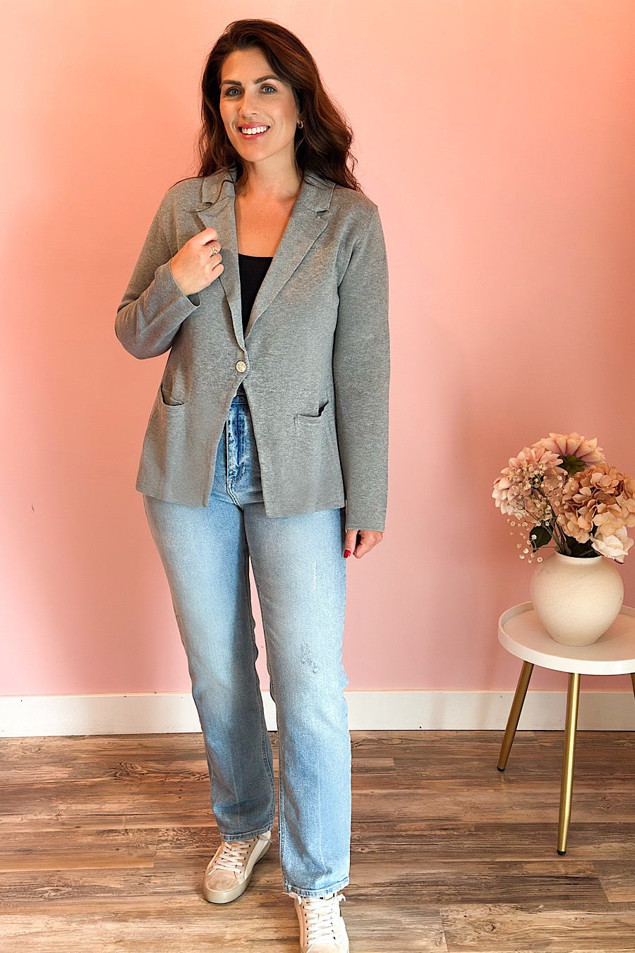 Cooper Knit Cardigan Blazer in Grey