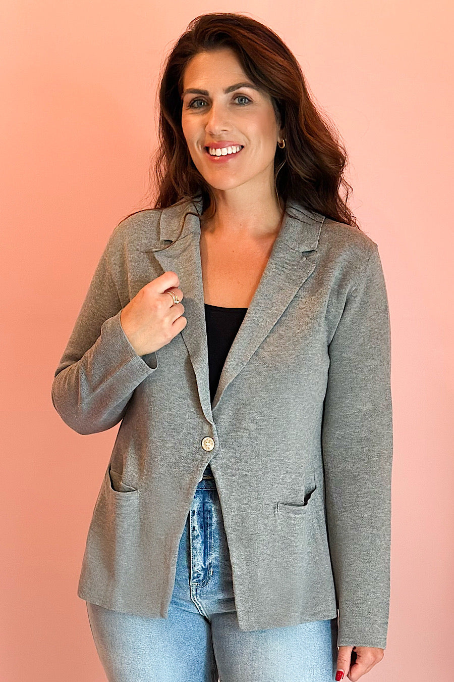 Cooper Knit Cardigan Blazer in Grey
